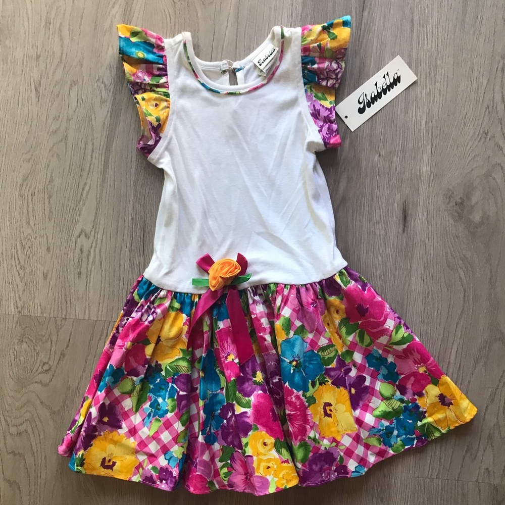NWT 1990s Girls Floral Party Dress, Flutter Sleeve Dress, Isabella Brand Size 6X